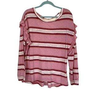 Anthropologie Pilcro Ruffled Open-Back Slouchy Oversized Shoulder Top Striped